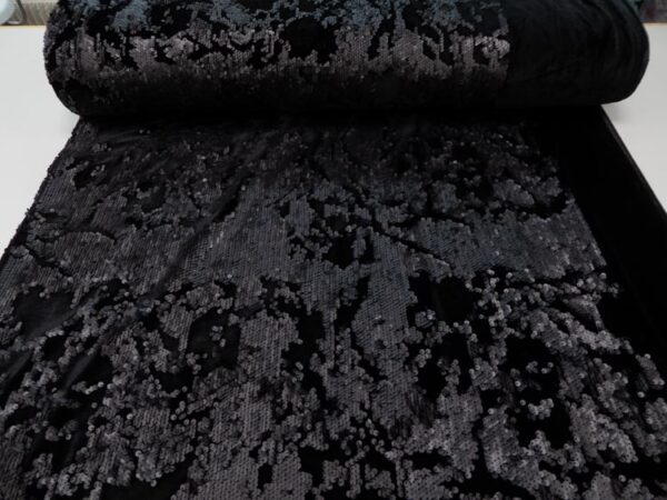 Stoff Cucchetti Mercury Wende-Pailetten schwarz auf Samt – Bild 2