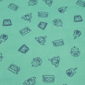 Stoff Baumwolle Robots in Orbit green