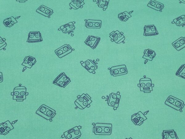 Stoff Baumwolle Robots in Orbit green