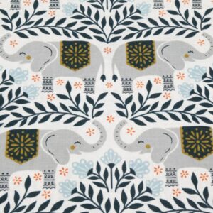 Stoff BW Smiling Elephants