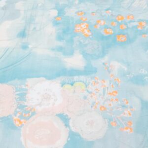 Stoff DOUBLE GAUZE Komorebi Blumen pastell und neonorange