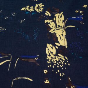 Stoff Leinen Pal Nani Iro nachtblau Blumen gold