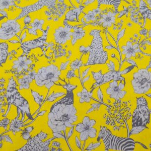 Stoff Echino Tiere auf senfgelb