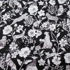 Stoff Echino Tiere auf schwarz