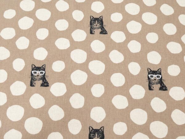 Stoff Echino Katze mit silbernener Brille