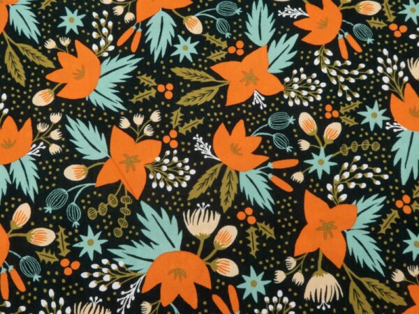 Stoff Holiday Classics Rayon orangene Weihnachtssterne