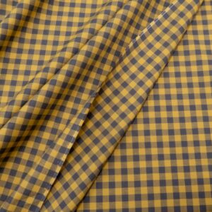 Stoff Organic Gingham Cotton Gots Calm Grey-Dry Mustard