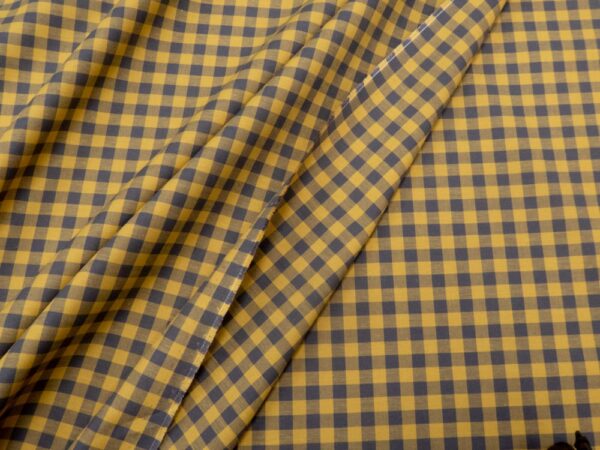 Stoff Organic Gingham Cotton Gots Calm Grey-Dry Mustard