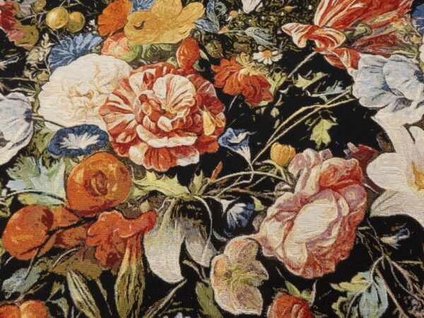 Stoff Gobeline Blumen auf schwarz