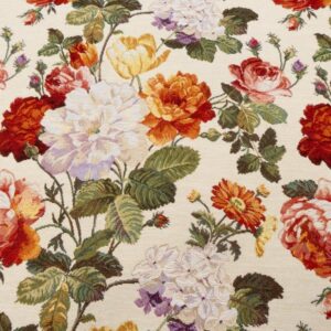 Stoff Gobeline Blumen auf cremeweiss