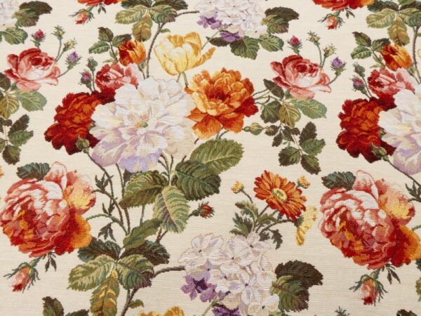 Stoff Gobeline Blumen auf cremeweiss