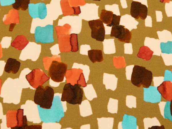 Stoff Romanitjersey Fico d India Farbklekse braun-türkis