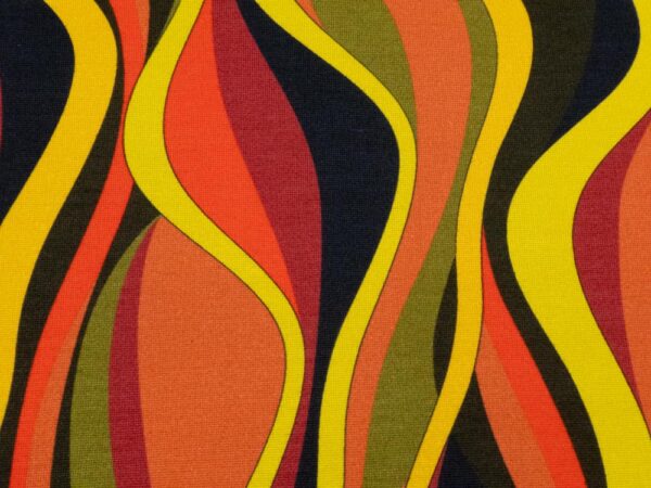 Stoff Romanitjersey Fico d India Wellen grün-gelb-rot