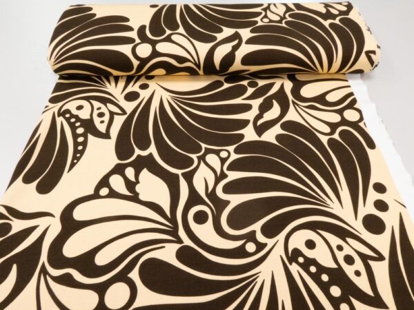 Stoff Romanitjersey Fico d India 60's Flowerpower braun-pastelrosetan – Bild 3