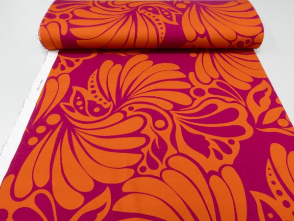 Stoff Romanitjersey Fico d India 60's Flowerpower pink-orange – Bild 3