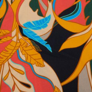 Stoff Viskose Priscilla Ecovero Blätter kurkumagelb-schwarz-türkis