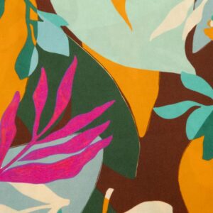 Stoff Viskose Priscilla Ecovero Blätter Mosaik orange-pink-mintgrün