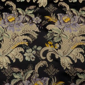 Stoff Seide Jacquard Schwarz Blumen