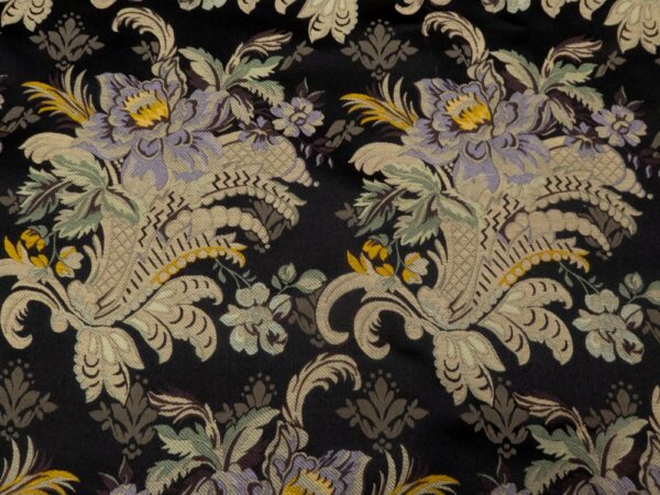 Stoff Seide Jacquard Schwarz Blumen
