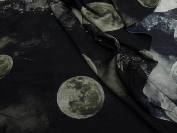 Stoff Baumwolle-Seide Foulard Art Deco Mond schwarzgrün – Bild 2