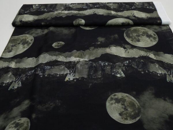 Stoff Baumwolle-Seide Foulard Art Deco Mond schwarzgrün – Bild 3