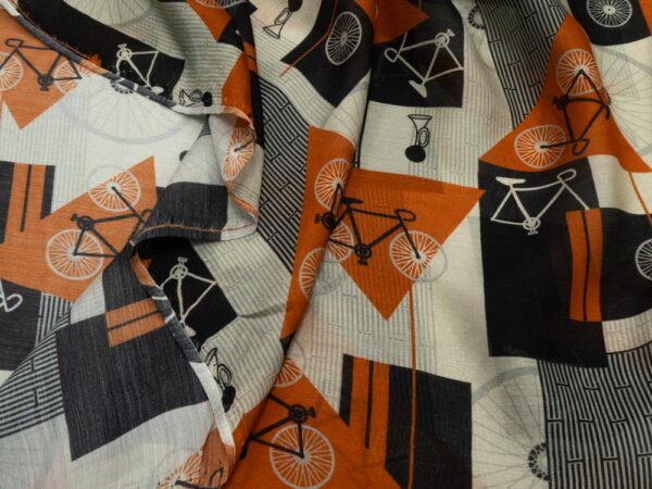 Stoff Baumwolle-Seide Foulard Art Deco Fahrrad – Bild 2