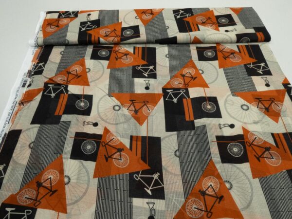 Stoff Baumwolle-Seide Foulard Art Deco Fahrrad – Bild 3