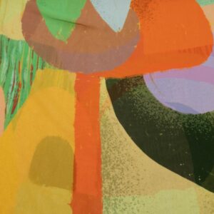 Stoff Krepp de Voile Kunst & Pinselstriche grasgrün-orange-mint