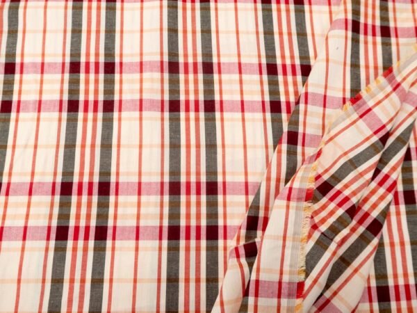 Stoff Baumwolle supersoft Karo_rot schwarz orange, hellapricot