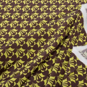 Stoff Seide Krepp de Chine Dreiecke-Wellen-Kreise hellgrün-braun