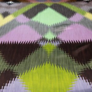 Stoff Seidensatin Zickzack rosa-grün-braun