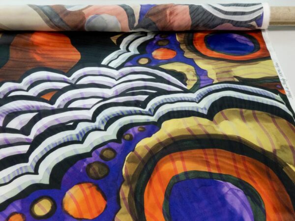 Stoff Seidensatin Art on silk violett-rot-gold – Bild 3