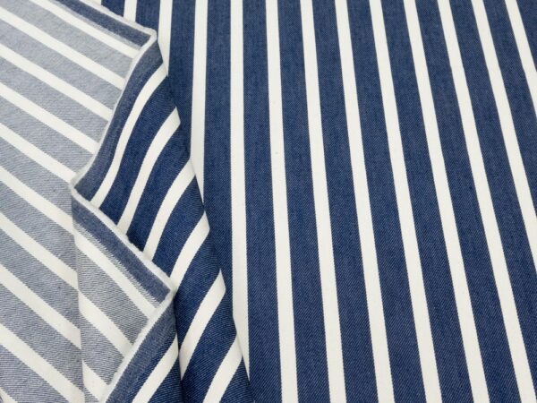 Stoff Denim Streifen blau ecruweiss 18x9 – Bild 2