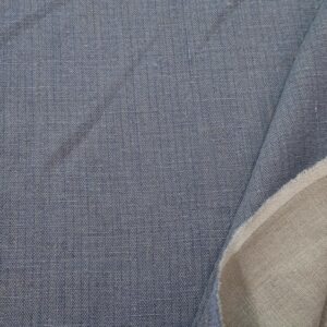 Stoff Leinen Fischgratprint blau auf beige