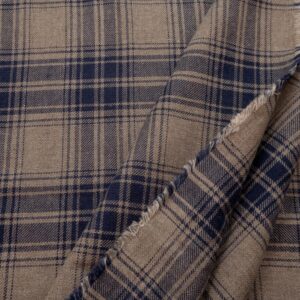Stoff Leinen Glencheck beige-blau