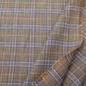 Stoff Leinen beige Karo blauweiss