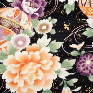 Stoff Flowers Japan schwarz