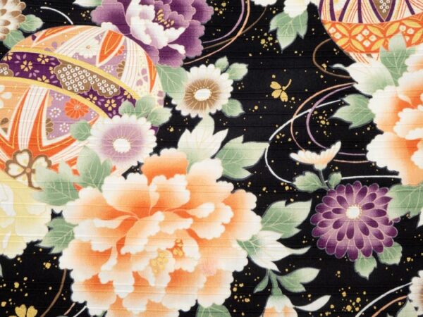 Stoff Flowers Japan schwarz