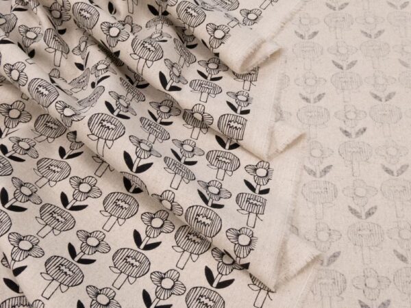 Stoff Cotton Flax Prints natural with Flower – Bild 2