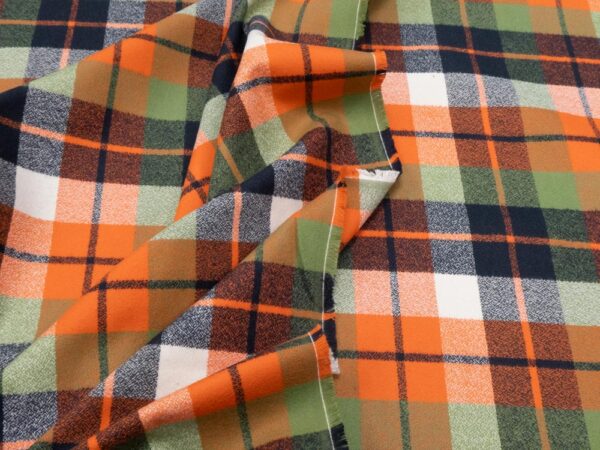Stoff Mamoth Flannel Karo XL orange-grün-schwarz-weiss