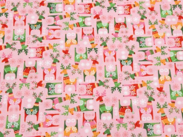 Stoff Christmas Brights Weihnachten Renntiere rosa