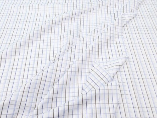 Stoff Baumwollgewebe Hemd Karo_Streifen weiss-blau-graubraun – Bild 2