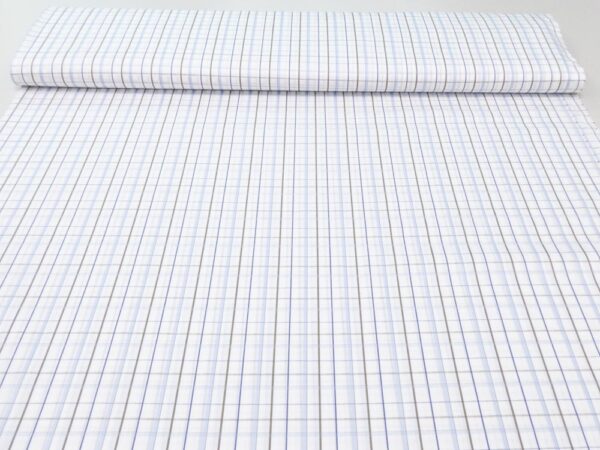 Stoff Baumwollgewebe Hemd Karo_Streifen weiss-blau-graubraun – Bild 3