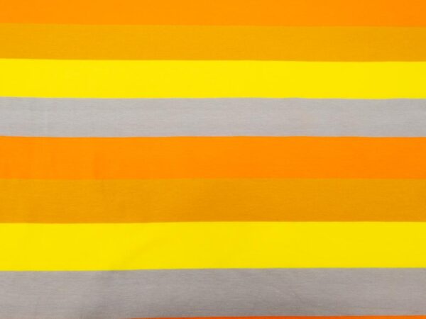 Stoff BW-El Jersey Streifen breit gelb-orange-safran-grau