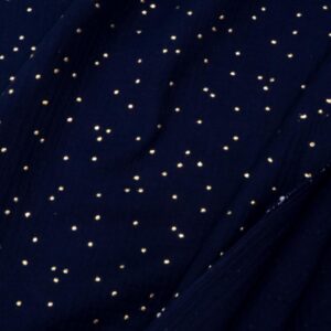 Stoff Double Gauze Dew Drop goldene Punkte auf blau