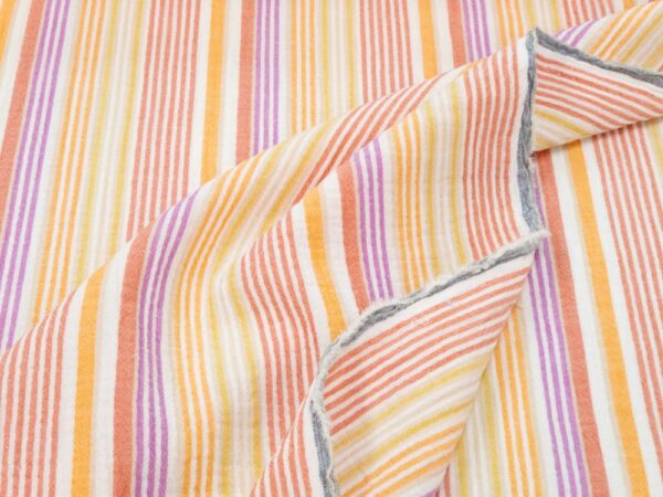 Stoff Double Gauze Streifen breit & schmal orange-pink-pastellgelb