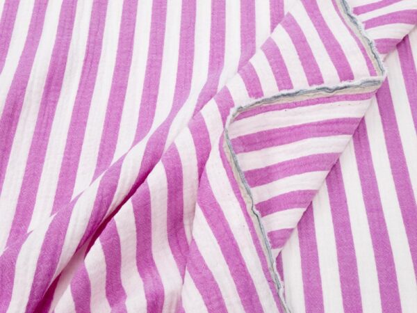 Stoff Double Gauze Streifen breit weiss-mauve – Bild 2
