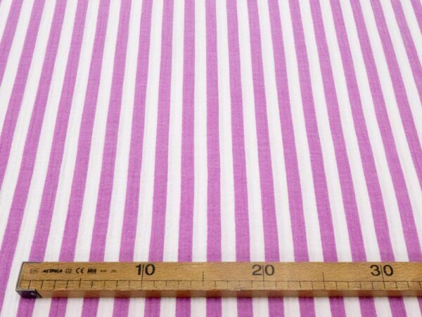 Stoff Double Gauze Streifen breit weiss-mauve – Bild 3