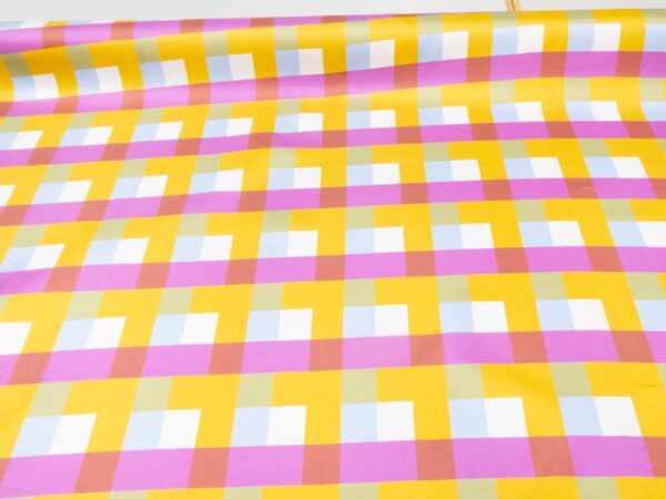 Stoff Big Grate Monument Silk Twill - Karel Martens - currygelb-hellblau-fuchsia – Bild 3