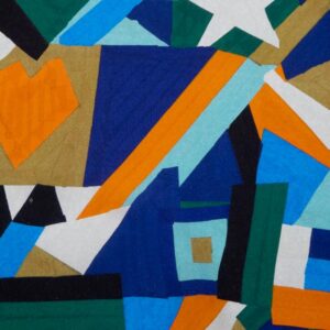 Stoff Kensington Crepe de Chine Lexie - orangeblau geo